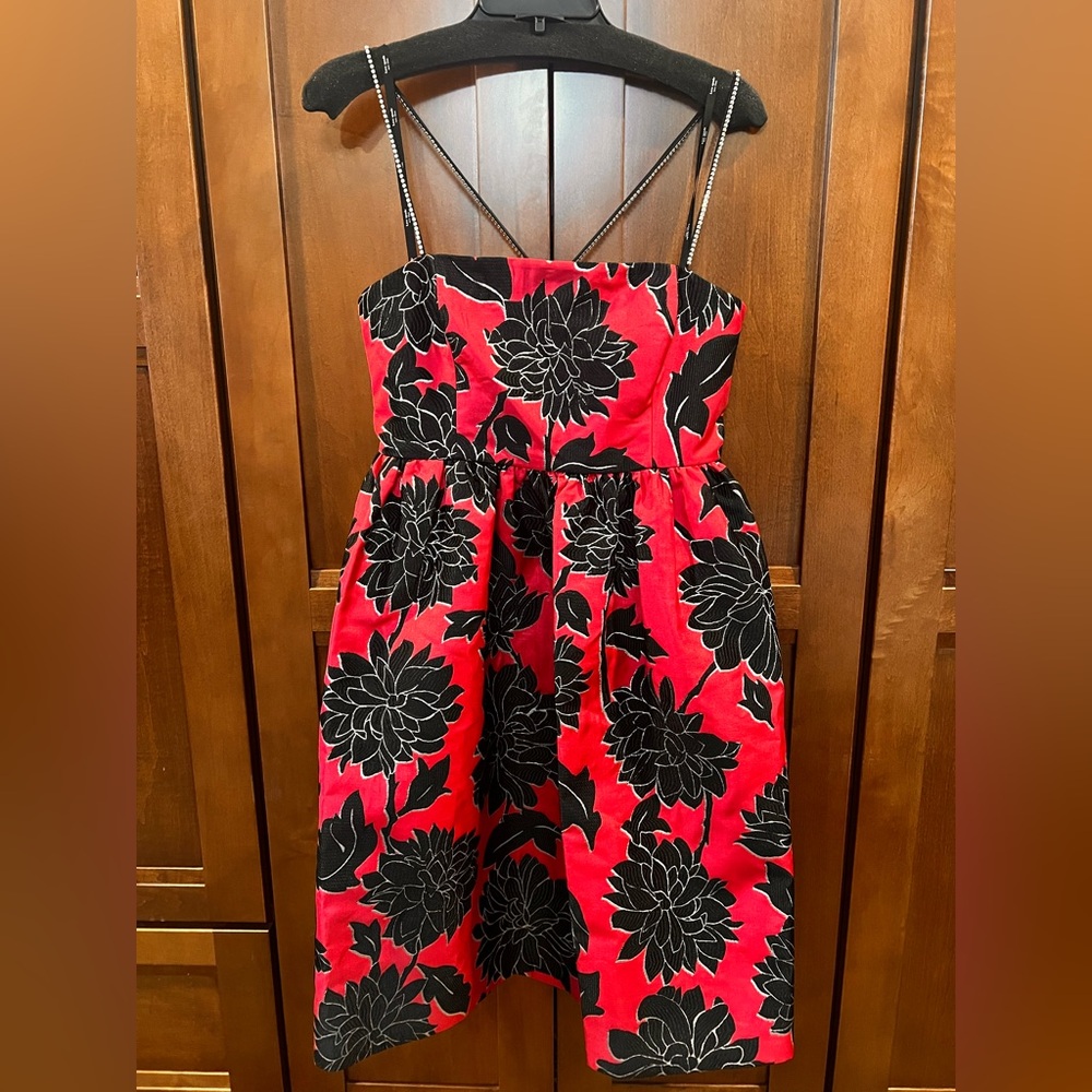 Kate Spade pink with Black floral rhinestone strap dress Size 10